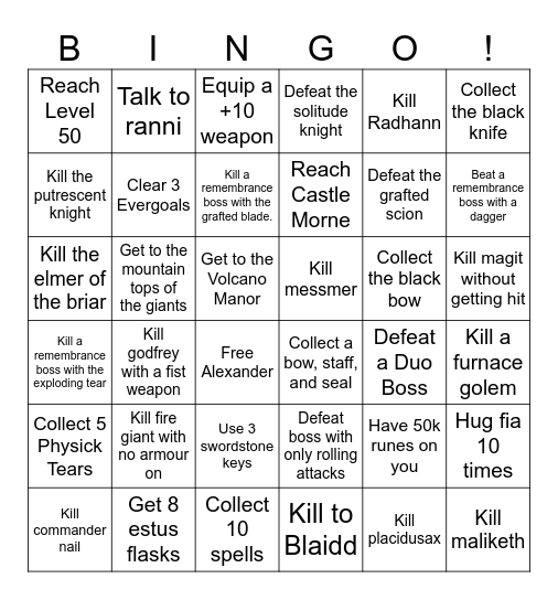 Elden Ring Bingo! Bingo Card
