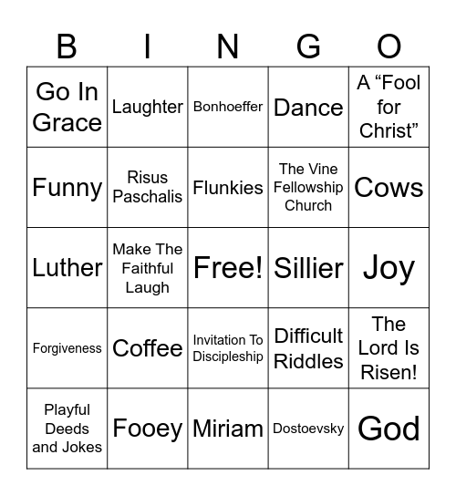 Holy Humor Sunday Bingo Card