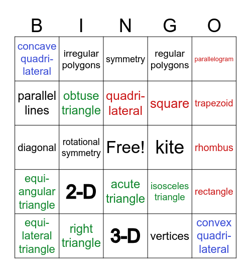 GEO words Bingo Card