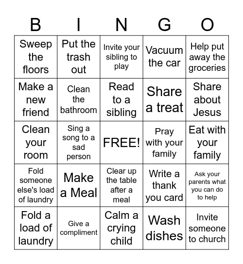 SERVING OTHERS Bingo Card