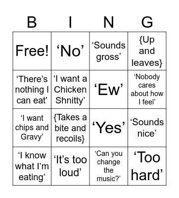 Things Gran Says Out At Dinner Bingo Card