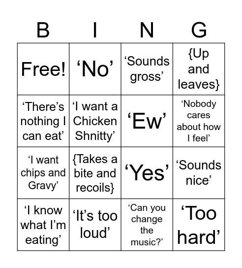 Things Gran Says Out At Dinner Bingo Card