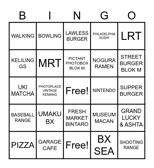 BINGO DATE Bingo Card