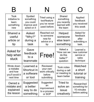 Open to Learn Bingo Card