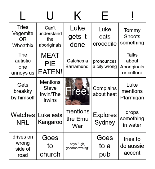 Luke's Outback Boy's Adventure! Bingo Card