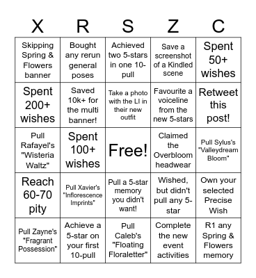 Spring and Flowers Bingo Card