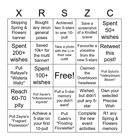 Spring and Flowers Bingo Card
