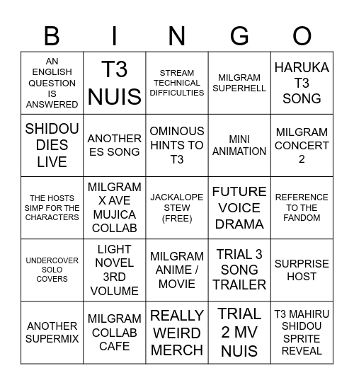 MILGRAM BINGO Card