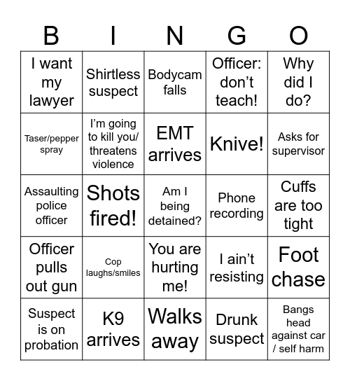 Police Bingo Card