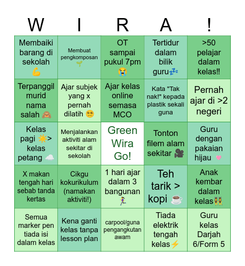 Green Wira Workshop 2025 Bingo Card
