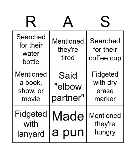 Teacher Bingo Card