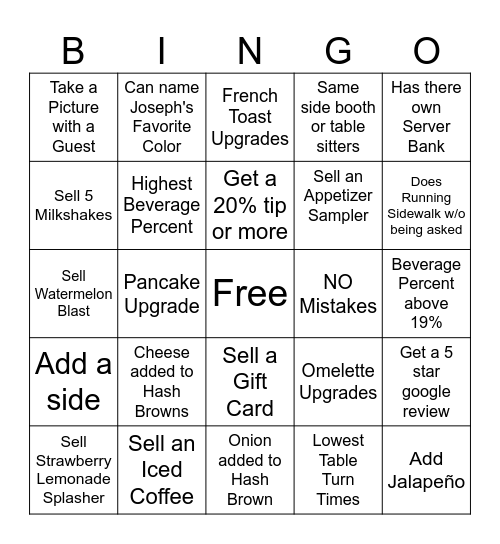 Ihop John's Creek Employee Contest Bingo Card