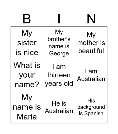 Untitled Bingo Card