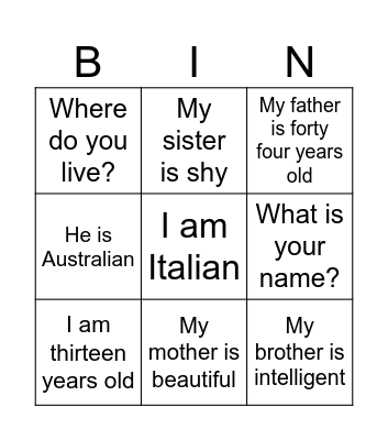 Untitled Bingo Card