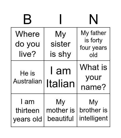 Untitled Bingo Card