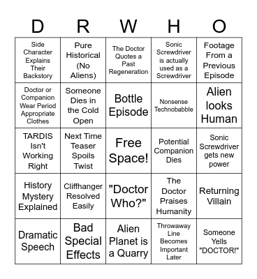 Doctor Who Trope Bingo Card
