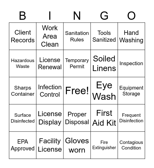 Oregon Law Bingo Card
