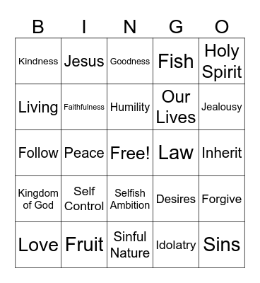 Fruit of the Spirit Bingo Card