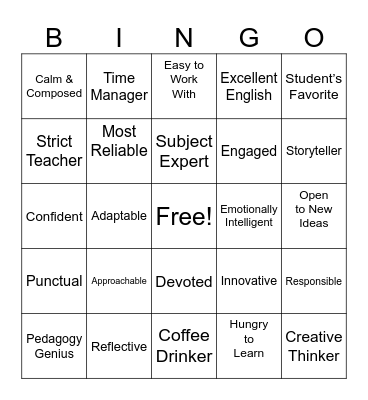According to me - This teacher is ______ Bingo Card
