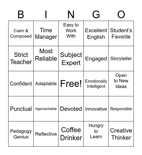 According to me - This teacher is ______ Bingo Card