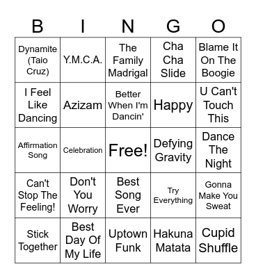 Classroom Dance Party Bingo Card
