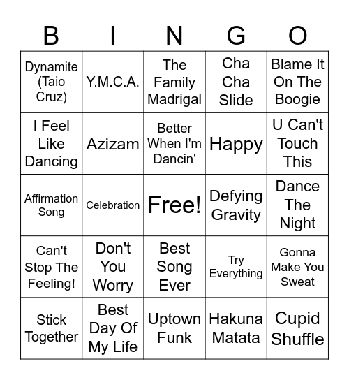 Classroom Dance Party Bingo Card