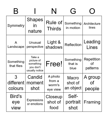 Photography Walk Bingo! Bingo Card