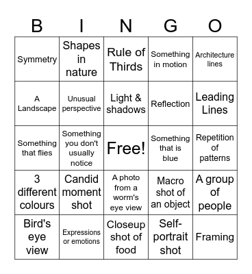 Photography Walk Bingo! Bingo Card
