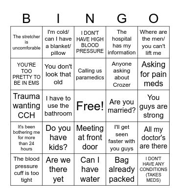 THINGS PATIENT'S SAY Bingo Card