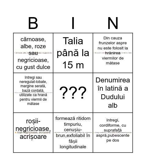 Dud alb, Dud negru Bingo Card