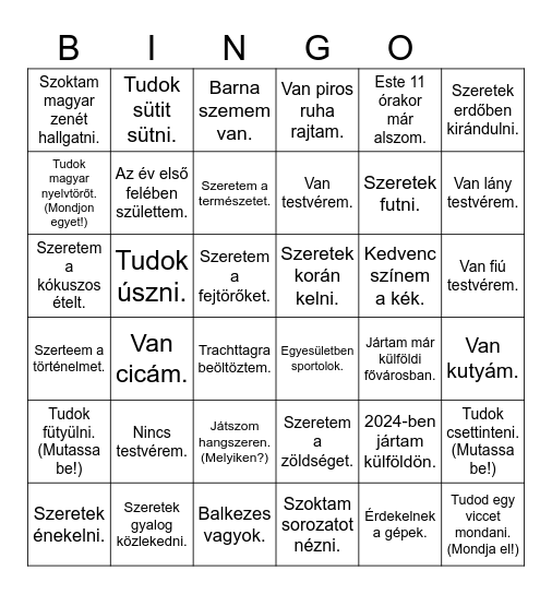 Ismerkedo bingo Card