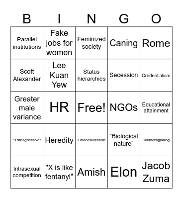 Literate American Male Bingo Card
