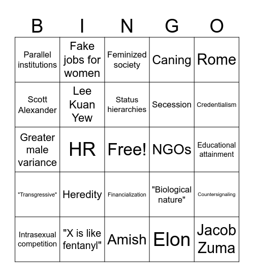 Literate American Male Bingo Card