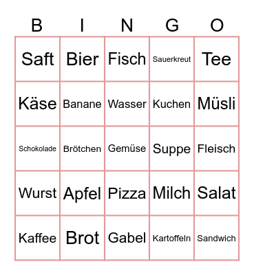 essen und drinken Bingo Card