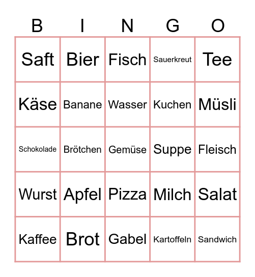 essen und drinken Bingo Card