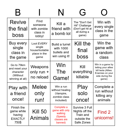 Dead Rails Ultimate Hardcore BINGO Card