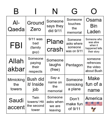 9/11 memorial Bingo Card