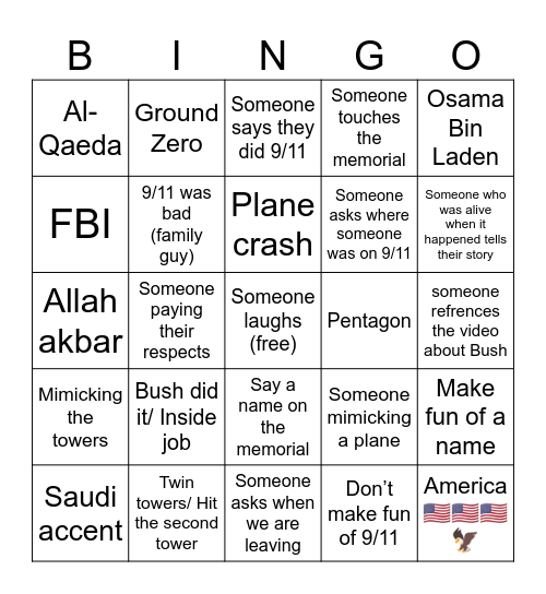 9/11 memorial Bingo Card