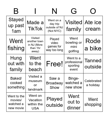 Spring Break 2025 Bingo Card