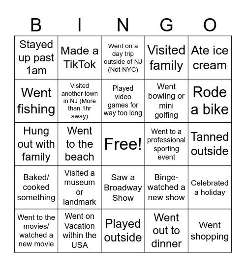 Spring Break 2025 Bingo Card