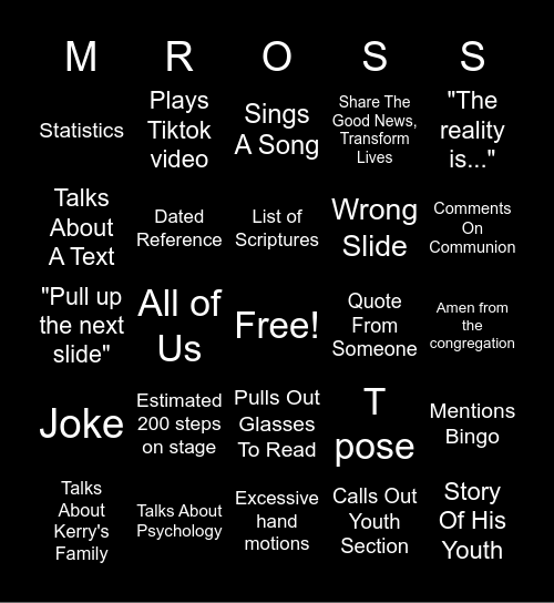 Michael Ross Bingo Card