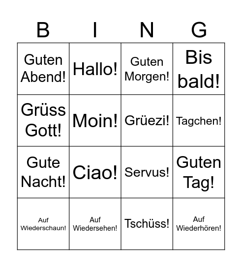 DIE BEGRÜSSUNGEN Bingo Card