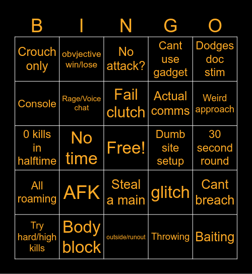 siege board Bingo Card