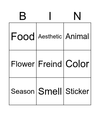 Freind Bingo Card