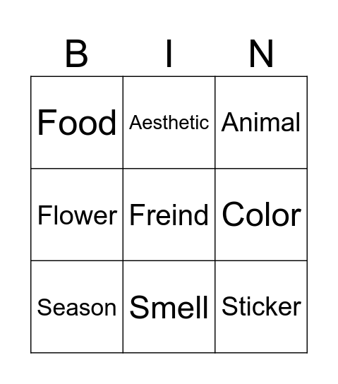 Freind Bingo Card