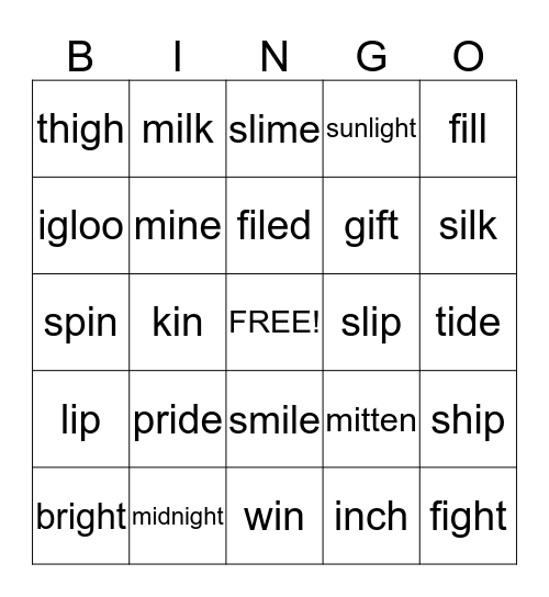 words with "i" Bingo Card