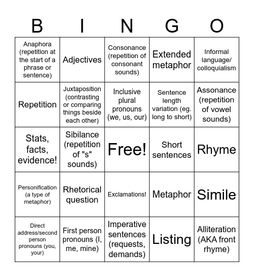 LF Bingo Card