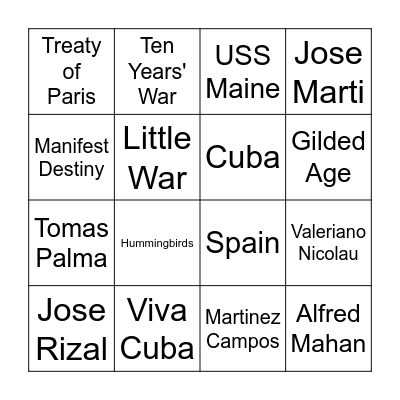 Spanish American Bingo Card