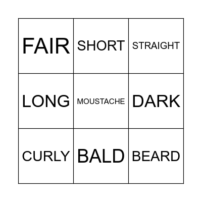 HAIR VOCABULARY Bingo Card