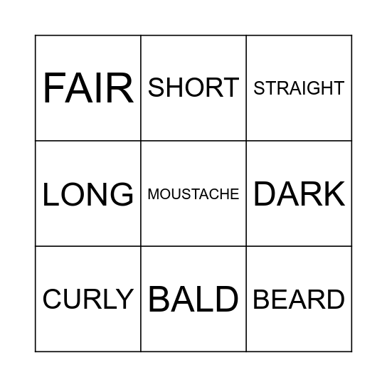 HAIR VOCABULARY Bingo Card